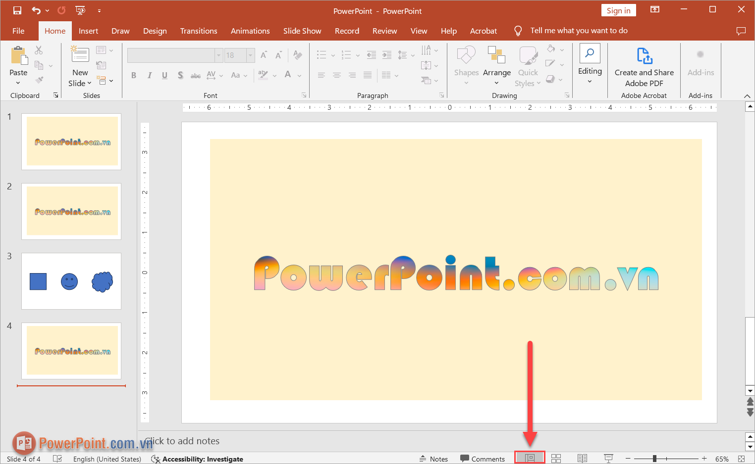 Chuyển PowerPoint sang chế độ Normal để có giao diện chuẩn
