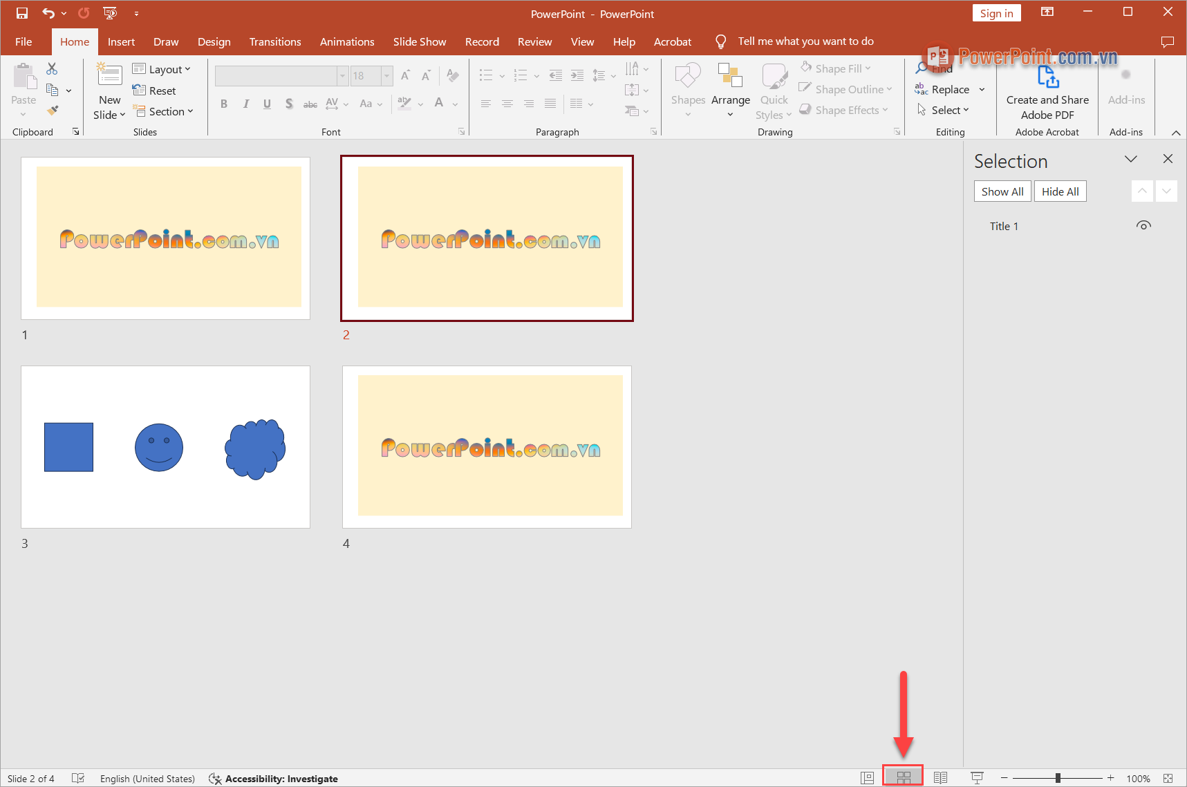Chuyển PowerPoint sang chế độ Slide Sorter để hiển thị dưới dạng cửa sổ thu nhỏ