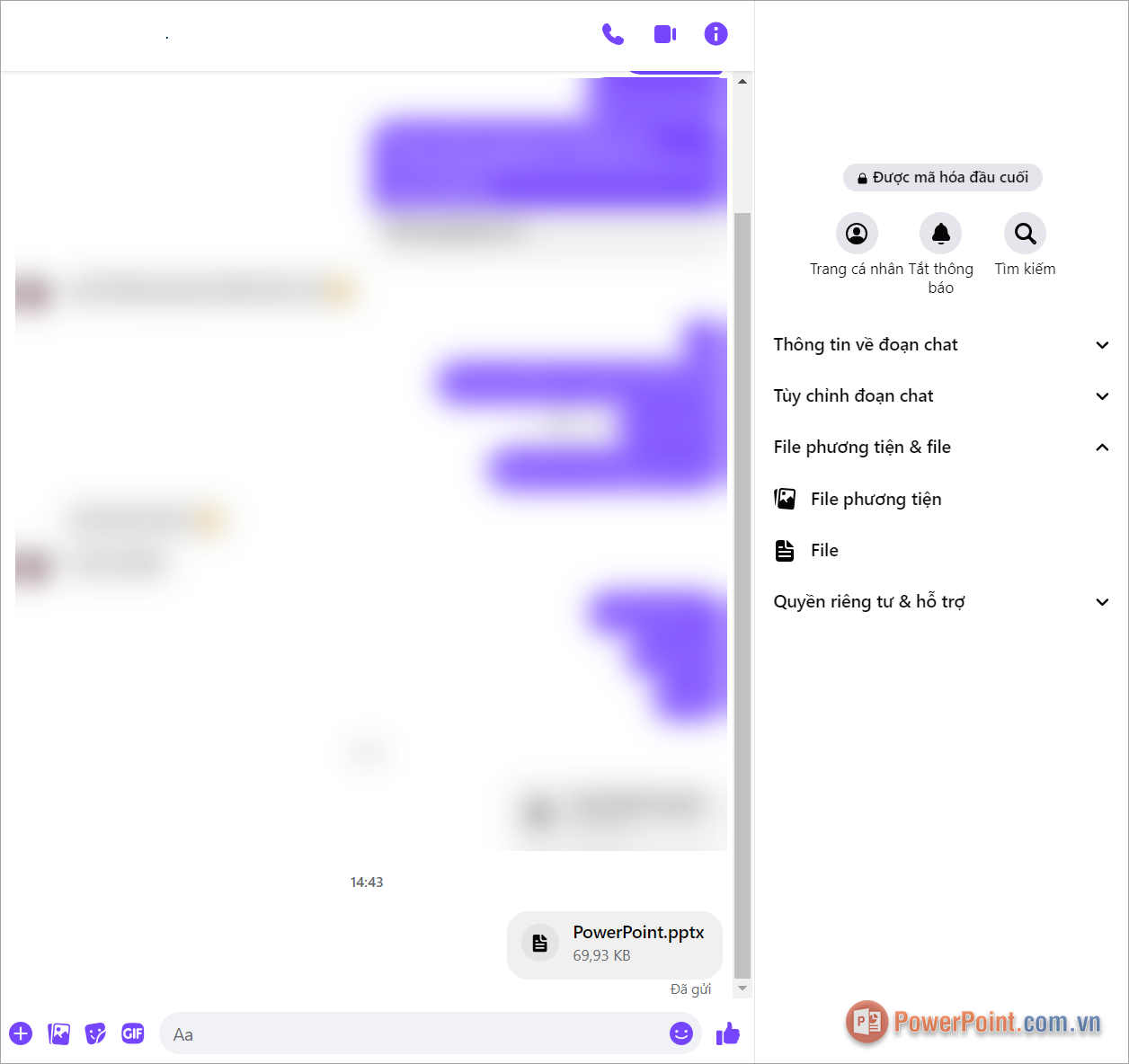 Hoàn tất việc gửi file PowerPoint thông qua Messenger trên máy tính