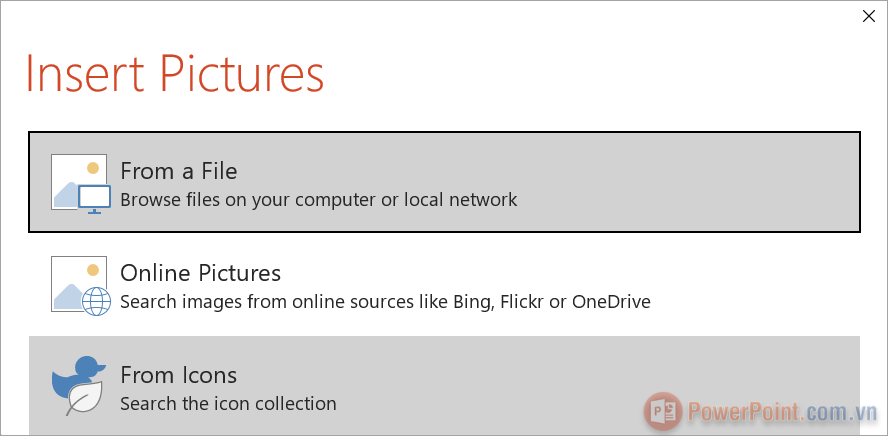 Khi chèn ảnh vào hình ảnh, bạn sẽ có các lựa chọn chính Khi chèn ảnh vào hình ảnh, bạn sẽ có các lựa chọn chính