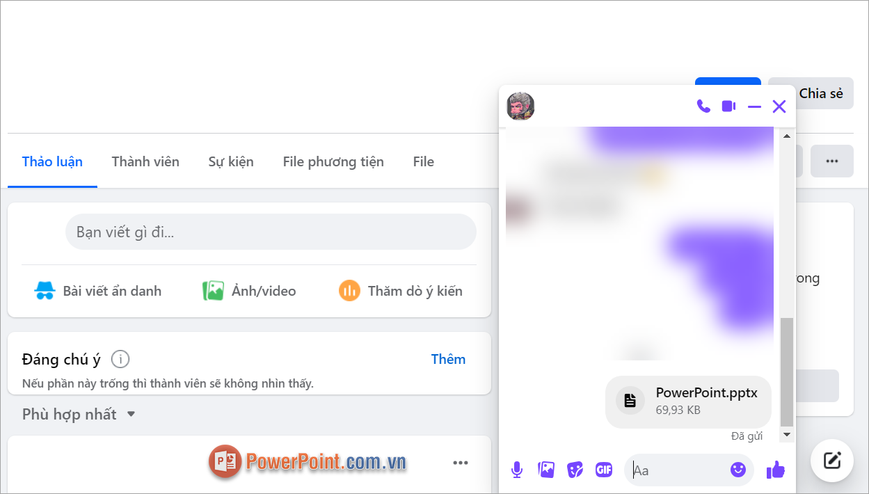 Nhấn vào file PowerPoint trong cửa sổ trò chuyện thì sẽ tự động tải về máy