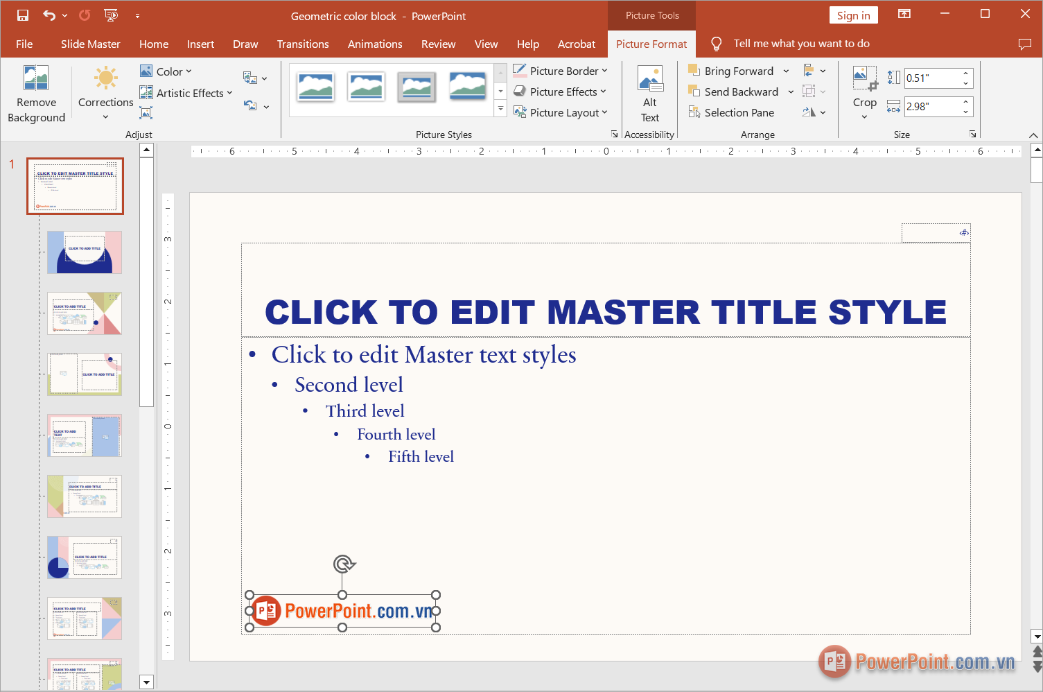 Tiến hành căn chỉnh, xoay, định dạng hình ảnh phù hợp nhất với Slide trong PowerPoint