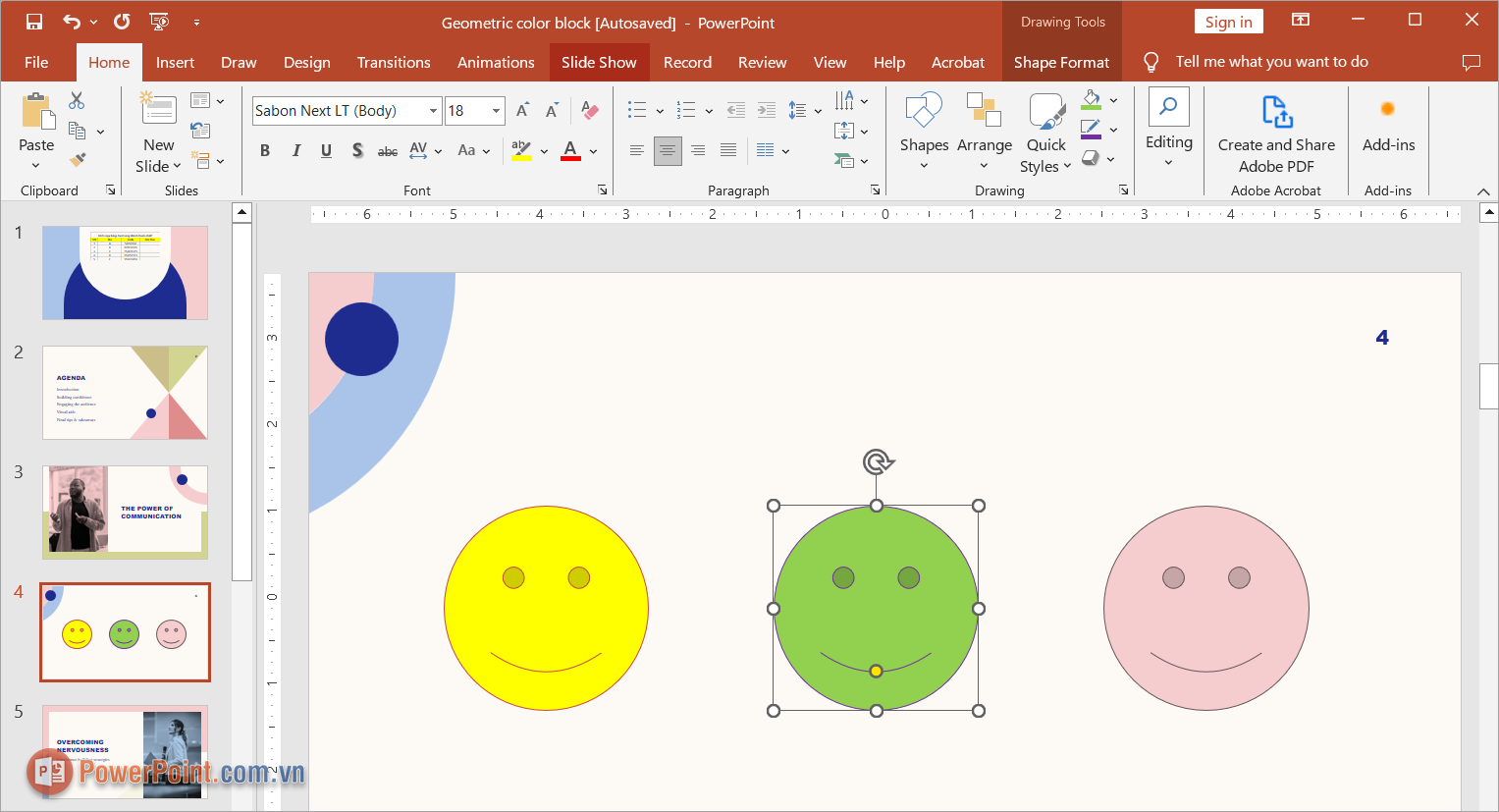 Tương tự với các đối tượng khác trên PowerPoint, bạn đổi màu lần lượt