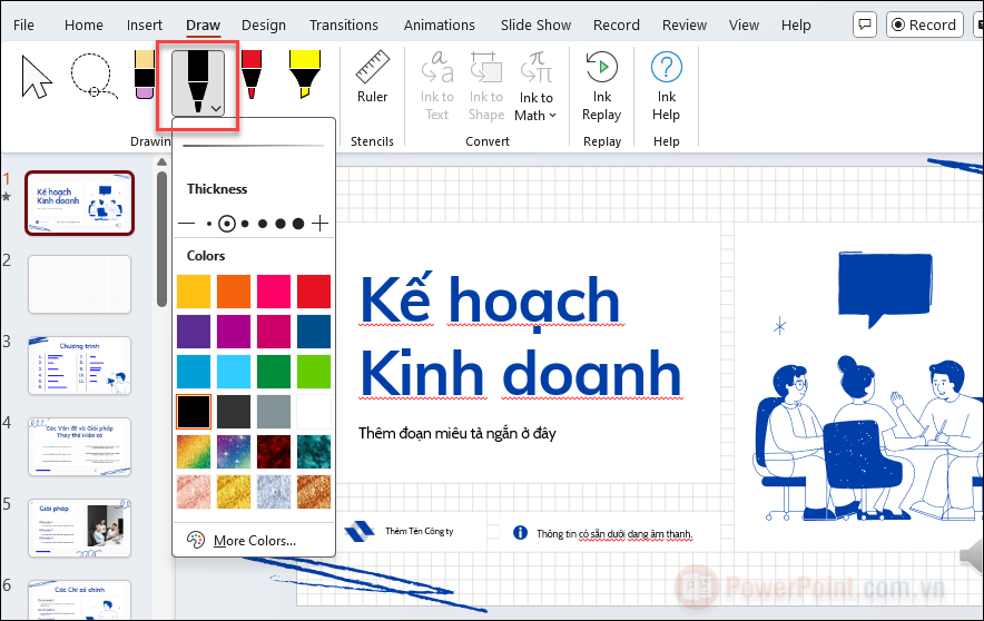 Chọn loại bút bạn muốn sử dụng từ các tùy chọn có sẵn