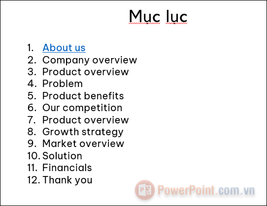 Nhấp vào tiêu đề trong bảng mục lục