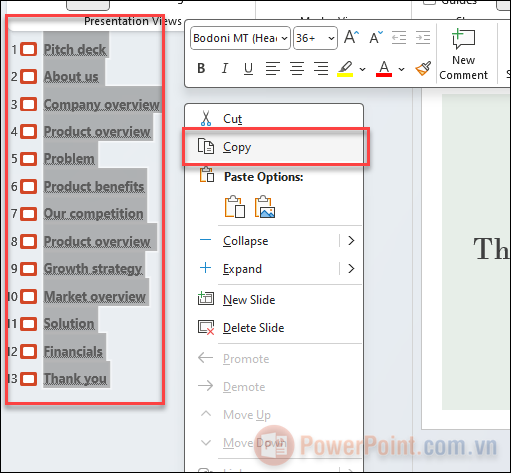Sau khi chọn xong, nhấp chuột phải vào mục đã chọn - nhấn Copy
