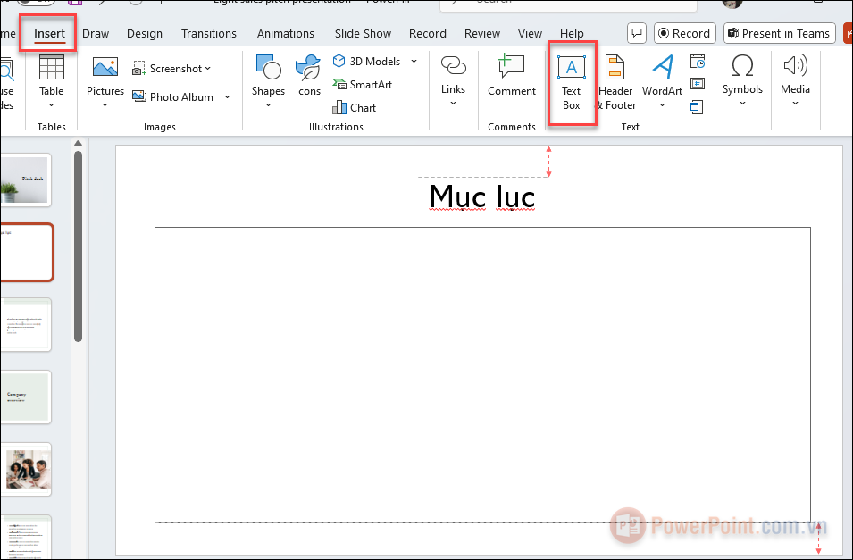 Tạo một hộp văn bản bằng cách chọn Insert - Text Box