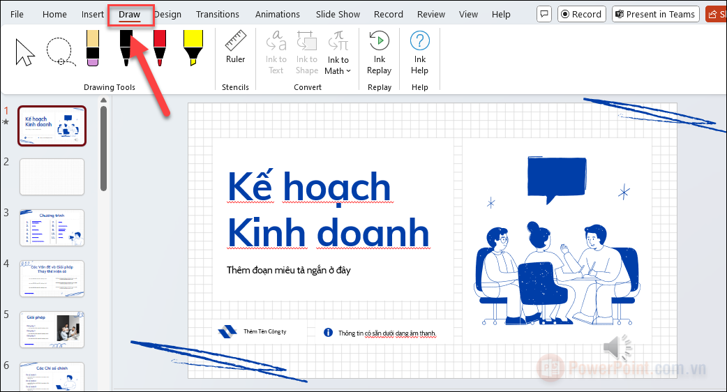 Trên thanh công cụ, hãy nhấp vào Draw (Vẽ)