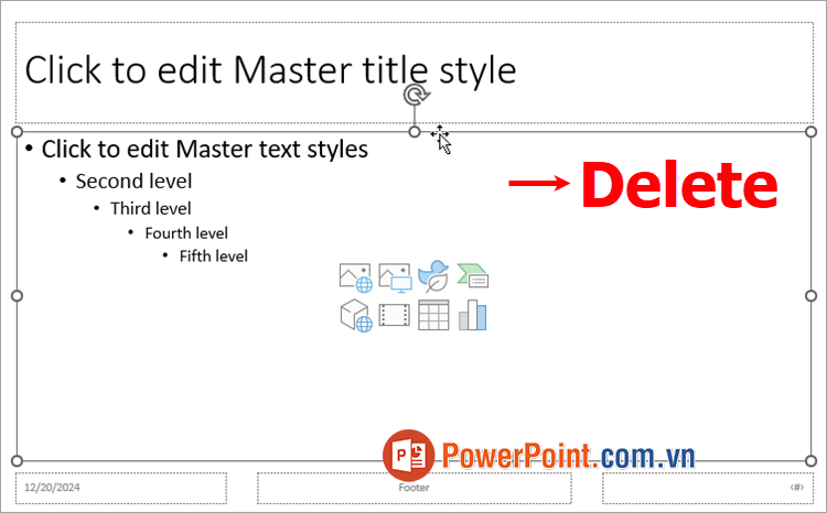 Xóa placeholder bằng cách chọn và nhấn phím Delete