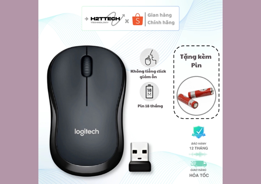 Chuột Không Dây Logi M220 Silent Pin Trâu Nhạy Nhỏ Gọn Thích Hợp Cho Văn Phòng - H2T Tech