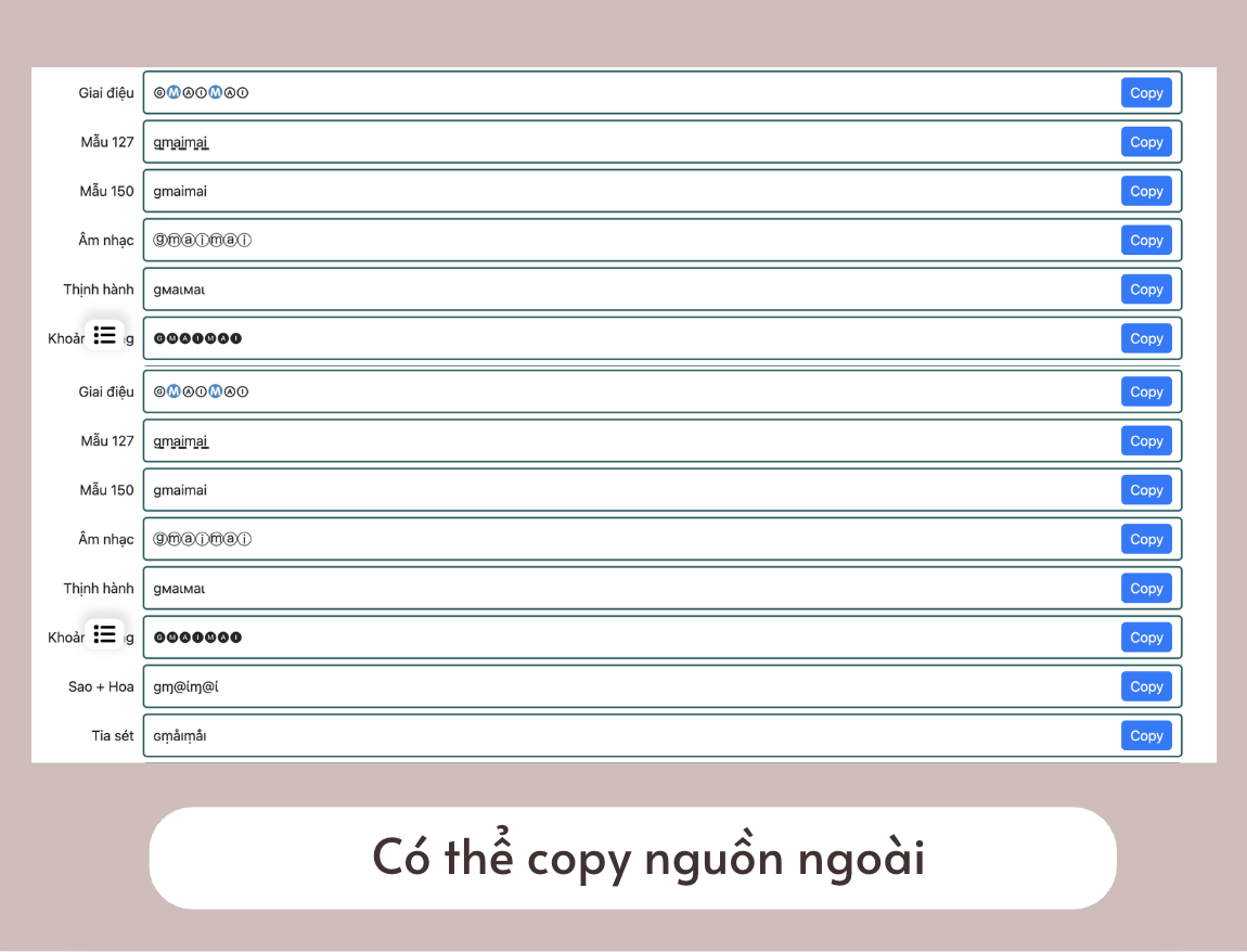 Copy kí tự đặc biệt từ nguồn ngoài