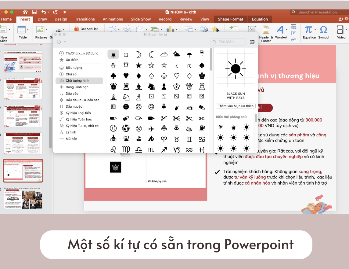 Sử dụng Insert Symbol trực tiếp trên PowerPoint