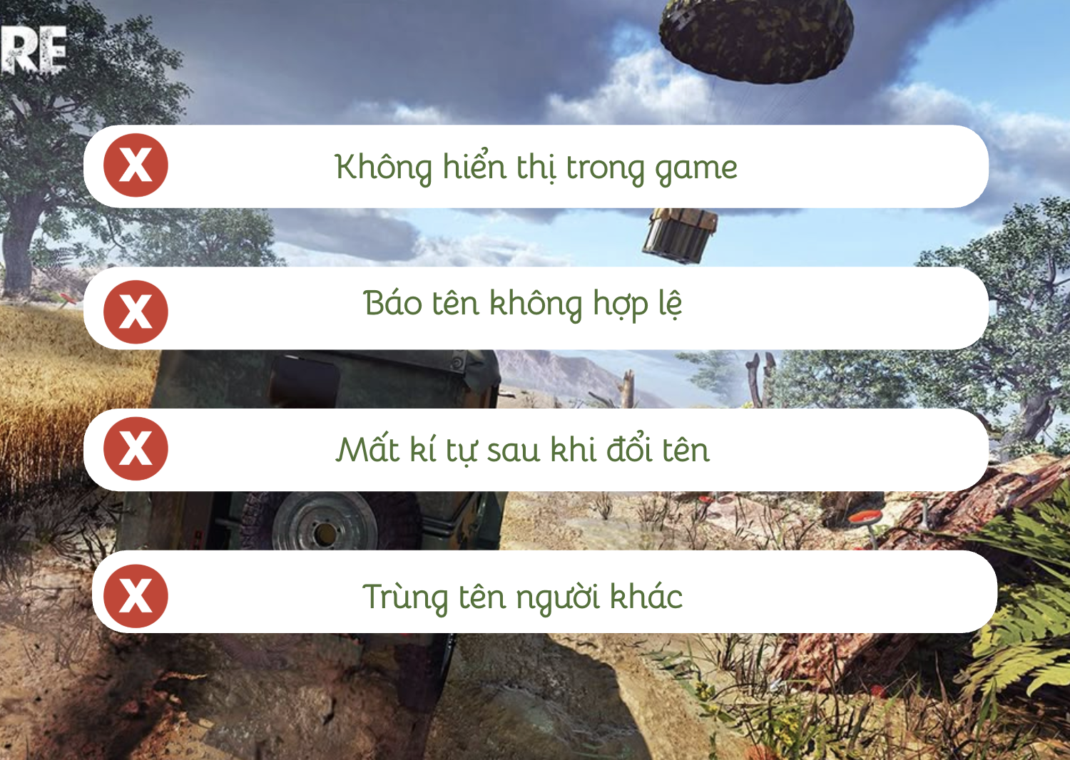 Một số lỗi có thể mắc khi đặt tên Free Fire bằng kí tự đặc biệt