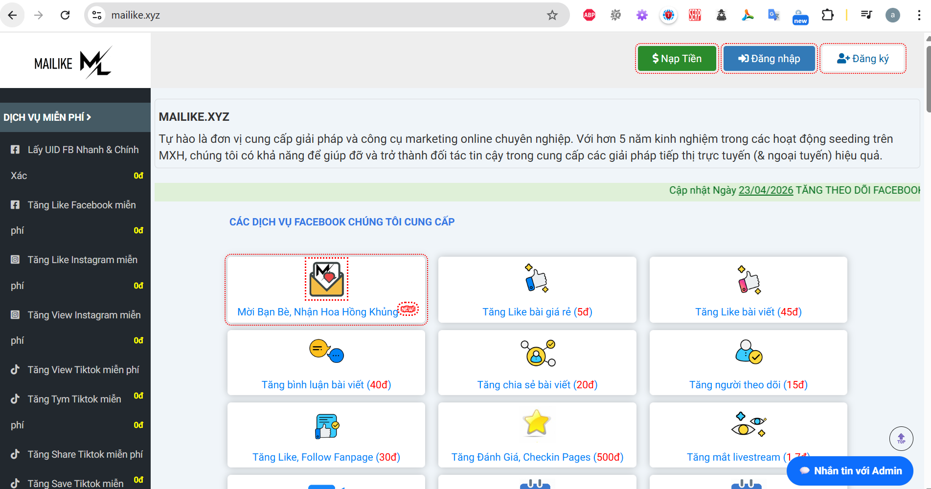 Mailike.xyz – Dịch Vụ Tăng Like, Follow, View TikTok, Facebook Uy Tín 2026 | Gói Miễn Phí Khủng